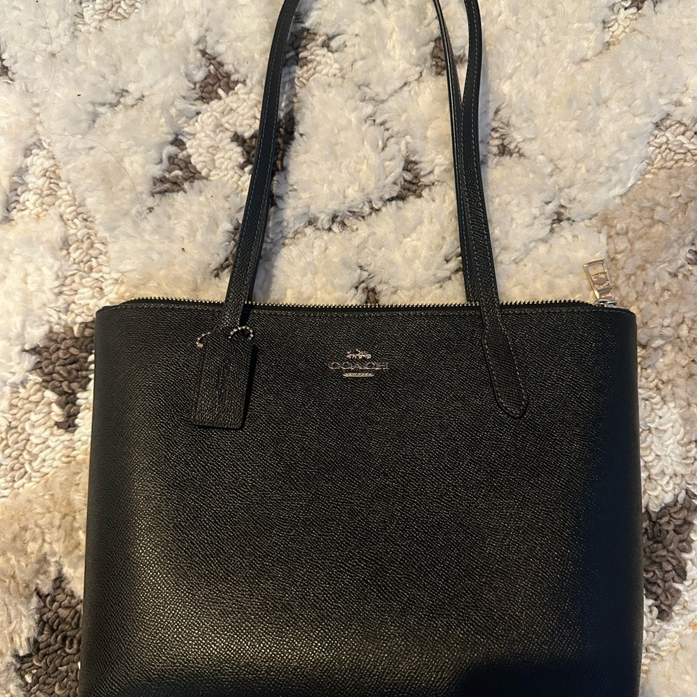 Coach Zip Top Tots Black Crossgrain Leather